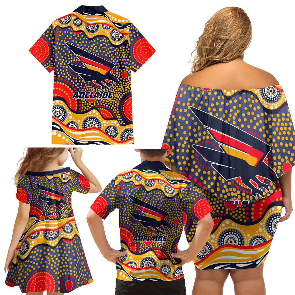 Adelaide Crows Family Matching Off Shoulder Short Dress and Hawaiian Shirt Aboriginal Dot Pattern - Football Mascot Heritage Pride