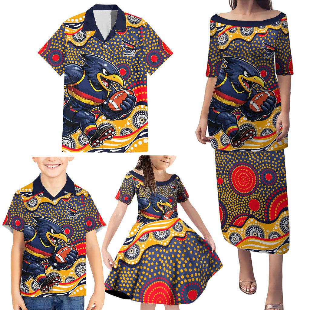 Adelaide Crows Family Matching Puletasi and Hawaiian Shirt Aboriginal Dot Pattern - Football Mascot Heritage Pride