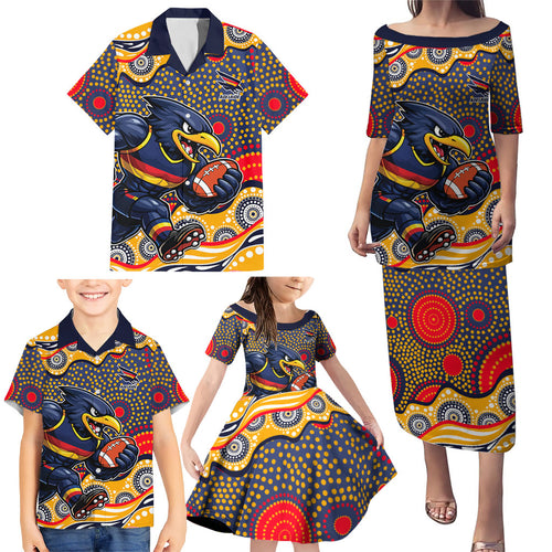 Adelaide Crows Family Matching Puletasi and Hawaiian Shirt Aboriginal Dot Pattern - Football Mascot Heritage Pride