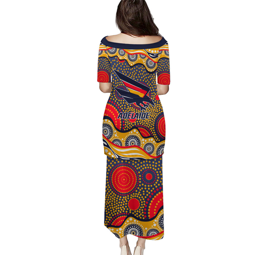 Adelaide Crows Family Matching Puletasi and Hawaiian Shirt Aboriginal Dot Pattern - Football Mascot Heritage Pride