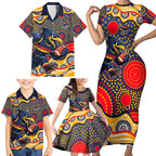 Adelaide Crows Family Matching Short Sleeve Bodycon Dress and Hawaiian Shirt Aboriginal Dot Pattern - Football Mascot Heritage Pride
