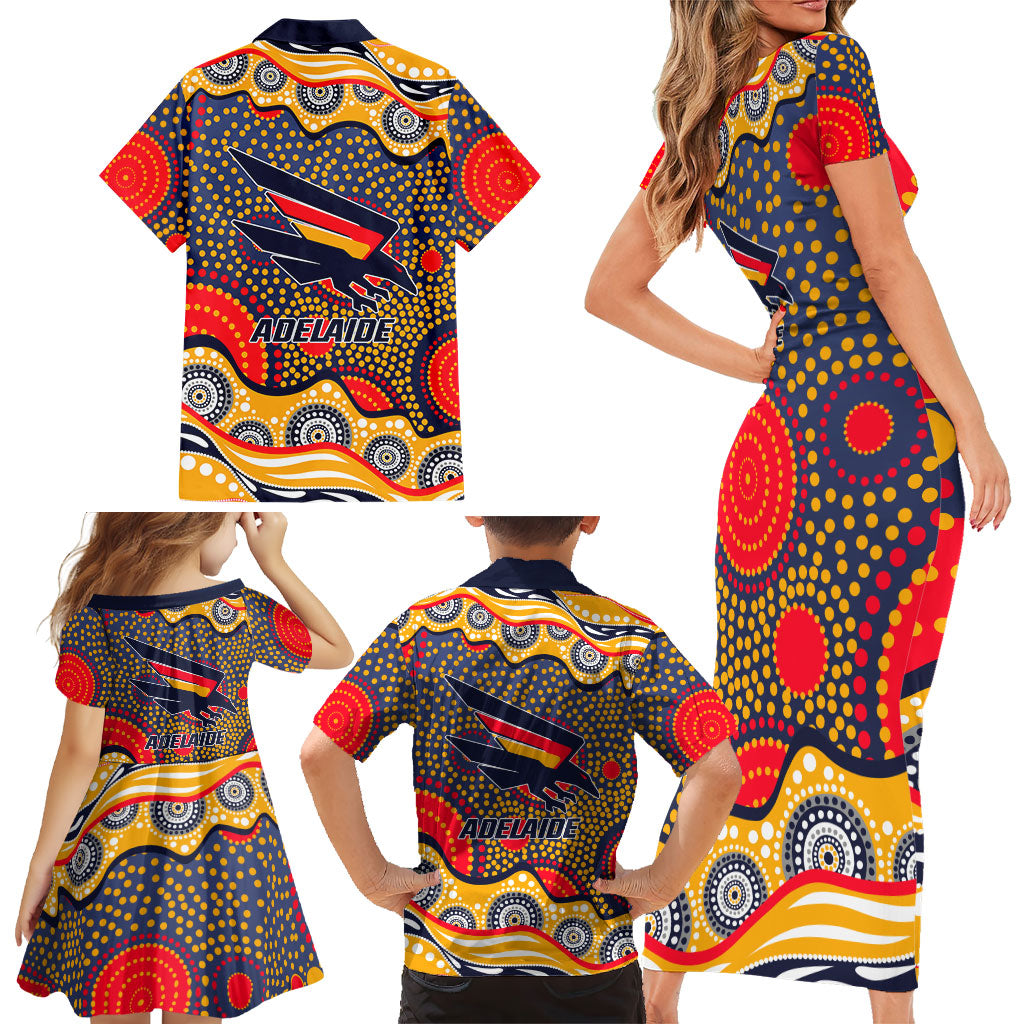 Adelaide Crows Family Matching Short Sleeve Bodycon Dress and Hawaiian Shirt Aboriginal Dot Pattern - Football Mascot Heritage Pride