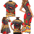 Adelaide Crows Family Matching Short Sleeve Bodycon Dress and Hawaiian Shirt Aboriginal Dot Pattern - Football Mascot Heritage Pride