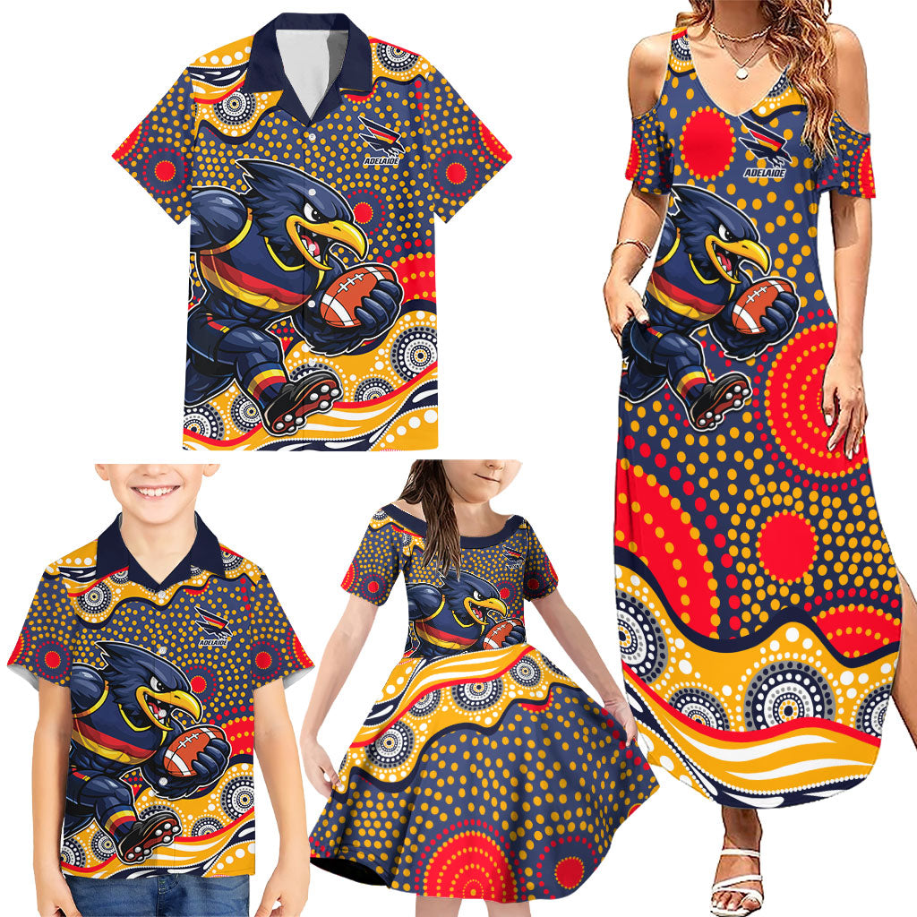 Adelaide Crows Family Matching Summer Maxi Dress and Hawaiian Shirt Aboriginal Dot Pattern - Football Mascot Heritage Pride