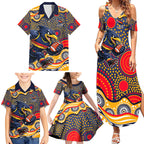 Adelaide Crows Family Matching Summer Maxi Dress and Hawaiian Shirt Aboriginal Dot Pattern - Football Mascot Heritage Pride
