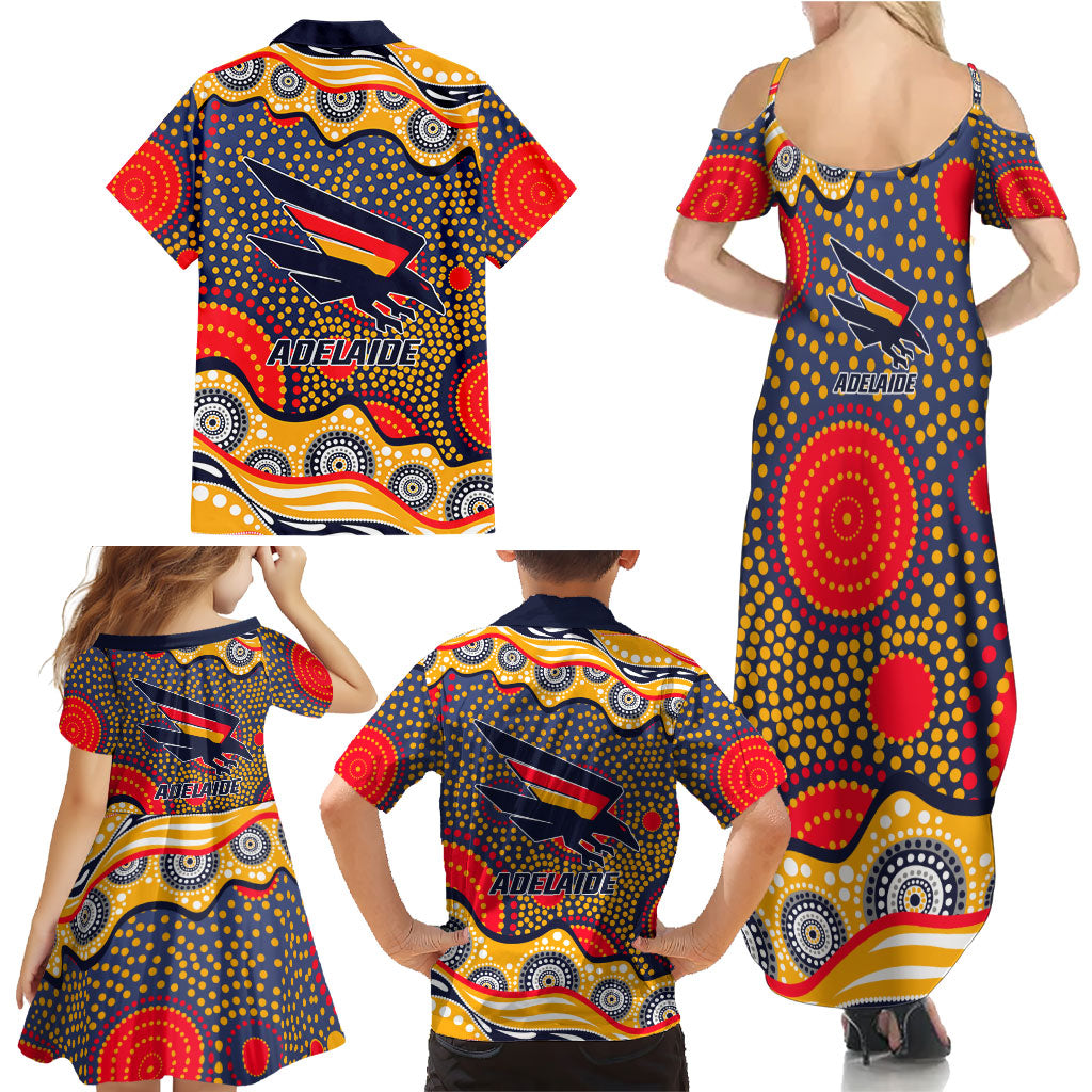 Adelaide Crows Family Matching Summer Maxi Dress and Hawaiian Shirt Aboriginal Dot Pattern - Football Mascot Heritage Pride