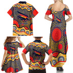Adelaide Crows Family Matching Summer Maxi Dress and Hawaiian Shirt Aboriginal Dot Pattern - Football Mascot Heritage Pride