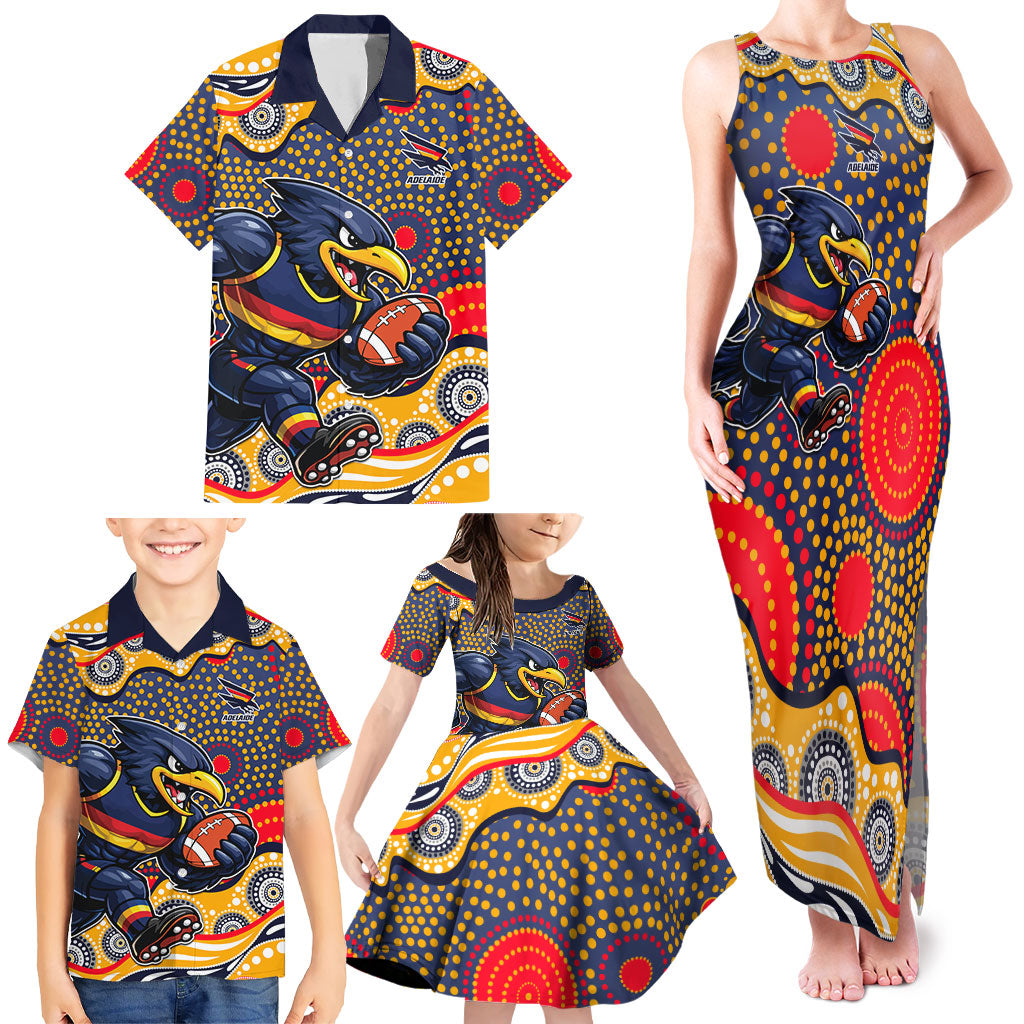 Adelaide Crows Family Matching Tank Maxi Dress and Hawaiian Shirt Aboriginal Dot Pattern - Football Mascot Heritage Pride