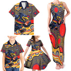 Adelaide Crows Family Matching Tank Maxi Dress and Hawaiian Shirt Aboriginal Dot Pattern - Football Mascot Heritage Pride