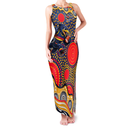 Adelaide Crows Family Matching Tank Maxi Dress and Hawaiian Shirt Aboriginal Dot Pattern - Football Mascot Heritage Pride