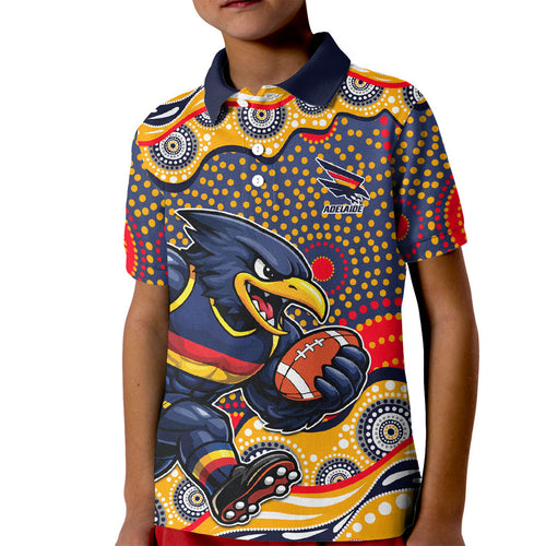 Adelaide Crows Kid Polo Shirt Aboriginal Dot Pattern - Football Mascot Heritage Pride