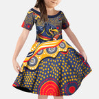 Adelaide Crows Kid Short Sleeve Dress Aboriginal Dot Pattern - Football Mascot Heritage Pride