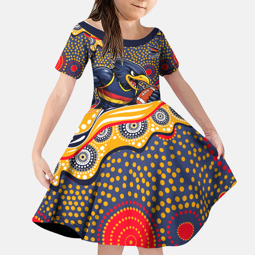 Adelaide Crows Kid Short Sleeve Dress Aboriginal Dot Pattern - Football Mascot Heritage Pride