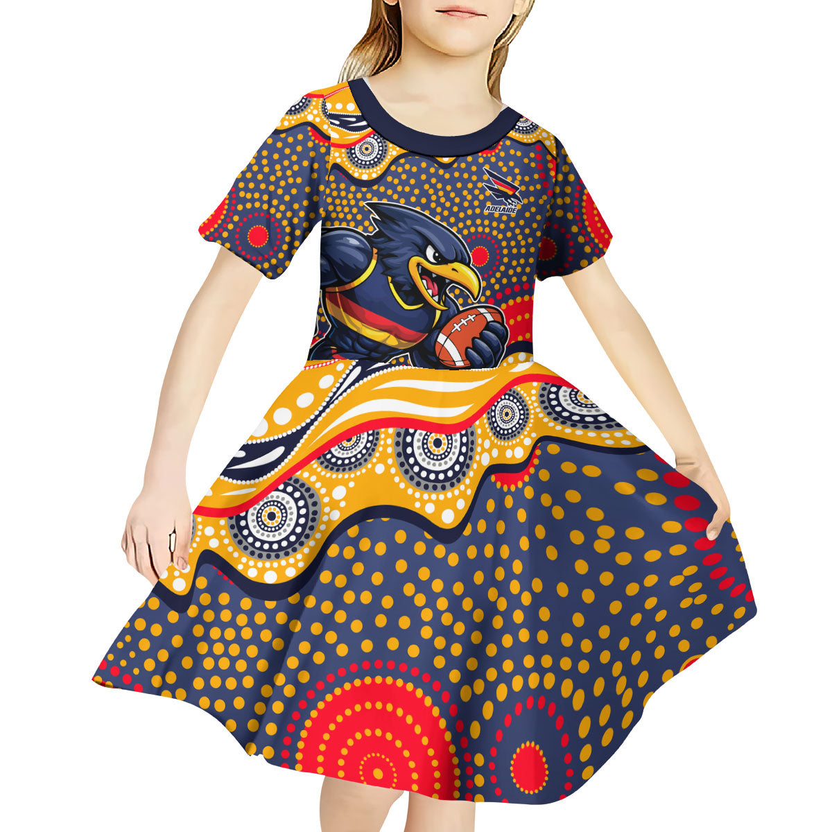 Adelaide Crows Kid Short Sleeve Dress Aboriginal Dot Pattern - Football Mascot Heritage Pride