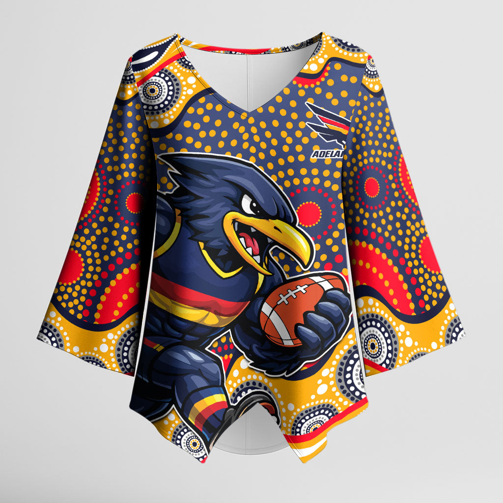 Adelaide Crows Kimono Sleeve Blouse Aboriginal Dot Pattern - Football Mascot Heritage Pride