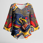 Adelaide Crows Kimono Sleeve Blouse Aboriginal Dot Pattern - Football Mascot Heritage Pride