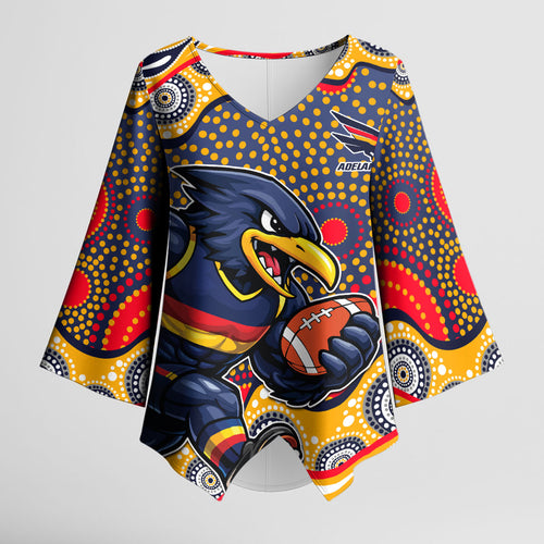 Adelaide Crows Kimono Sleeve Blouse Aboriginal Dot Pattern - Football Mascot Heritage Pride