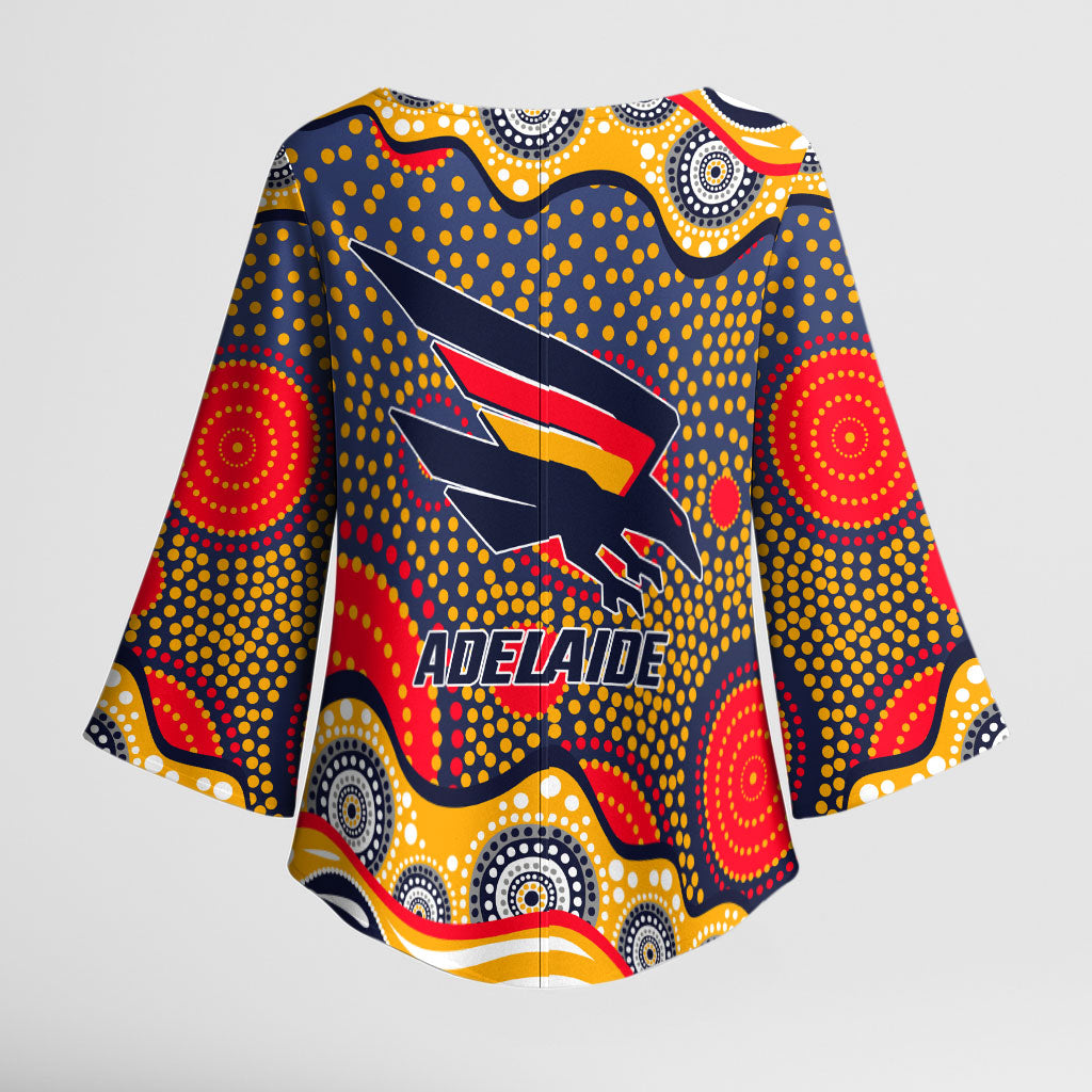 Adelaide Crows Kimono Sleeve Blouse Aboriginal Dot Pattern - Football Mascot Heritage Pride