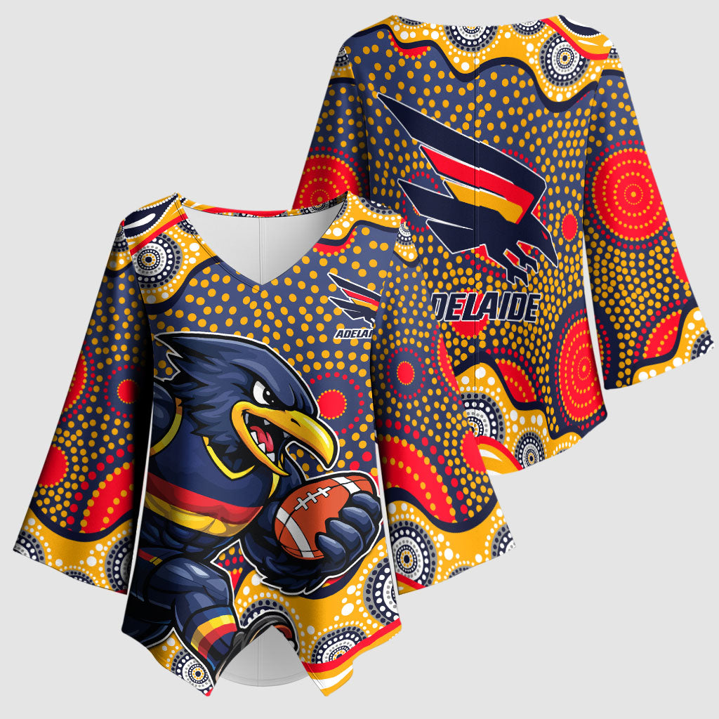 Adelaide Crows Kimono Sleeve Blouse Aboriginal Dot Pattern - Football Mascot Heritage Pride