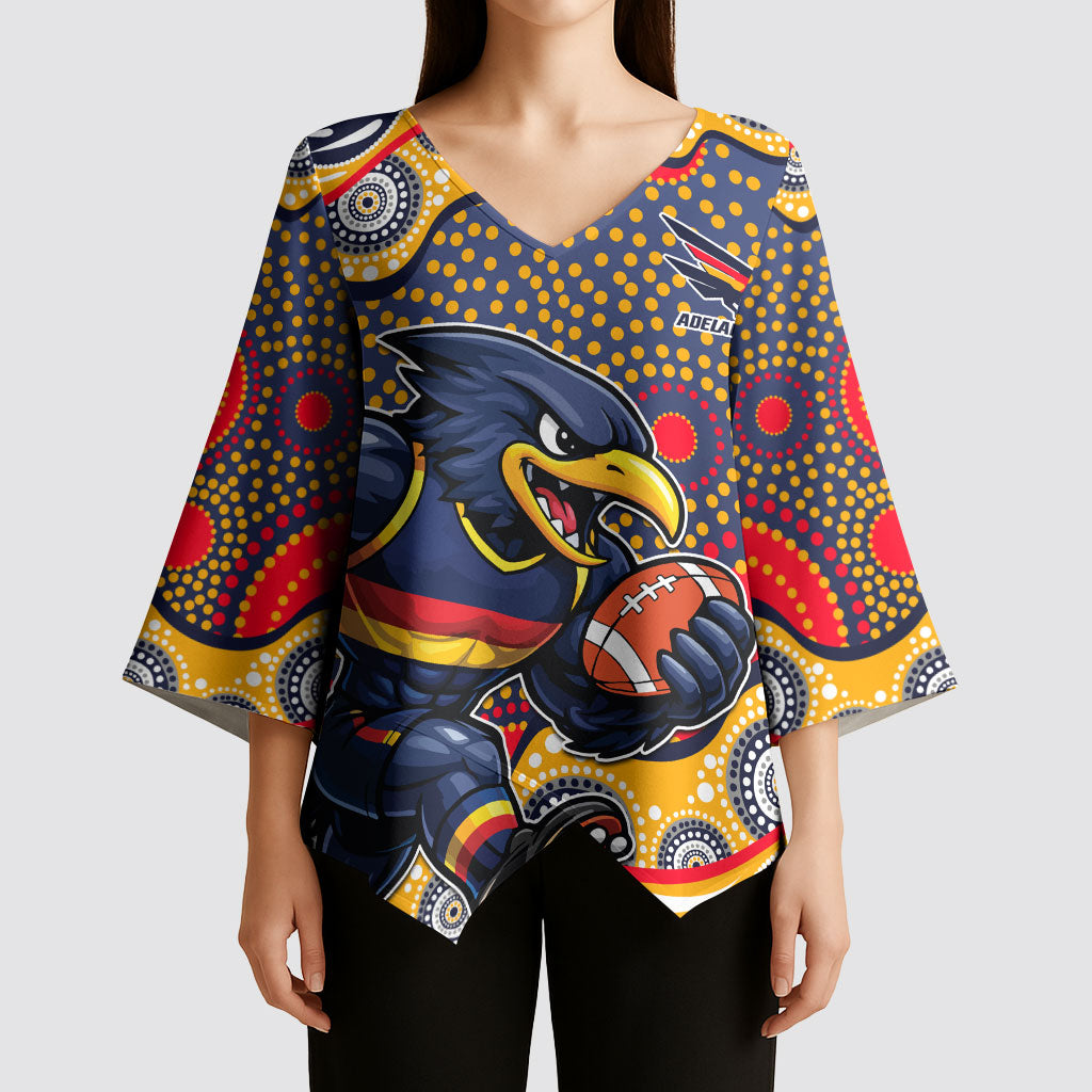 Adelaide Crows Kimono Sleeve Blouse Aboriginal Dot Pattern - Football Mascot Heritage Pride