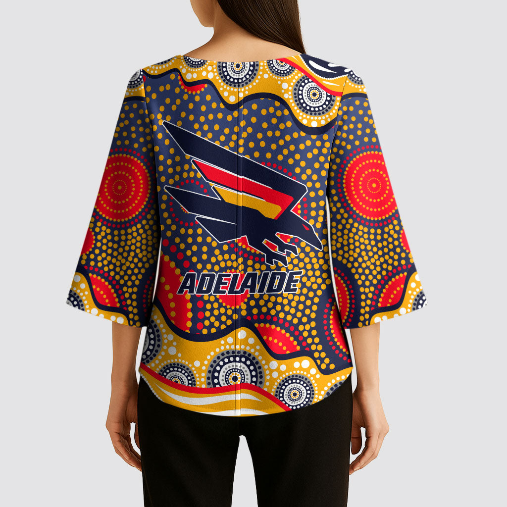 Adelaide Crows Kimono Sleeve Blouse Aboriginal Dot Pattern - Football Mascot Heritage Pride