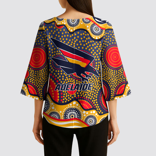 Adelaide Crows Kimono Sleeve Blouse Aboriginal Dot Pattern - Football Mascot Heritage Pride