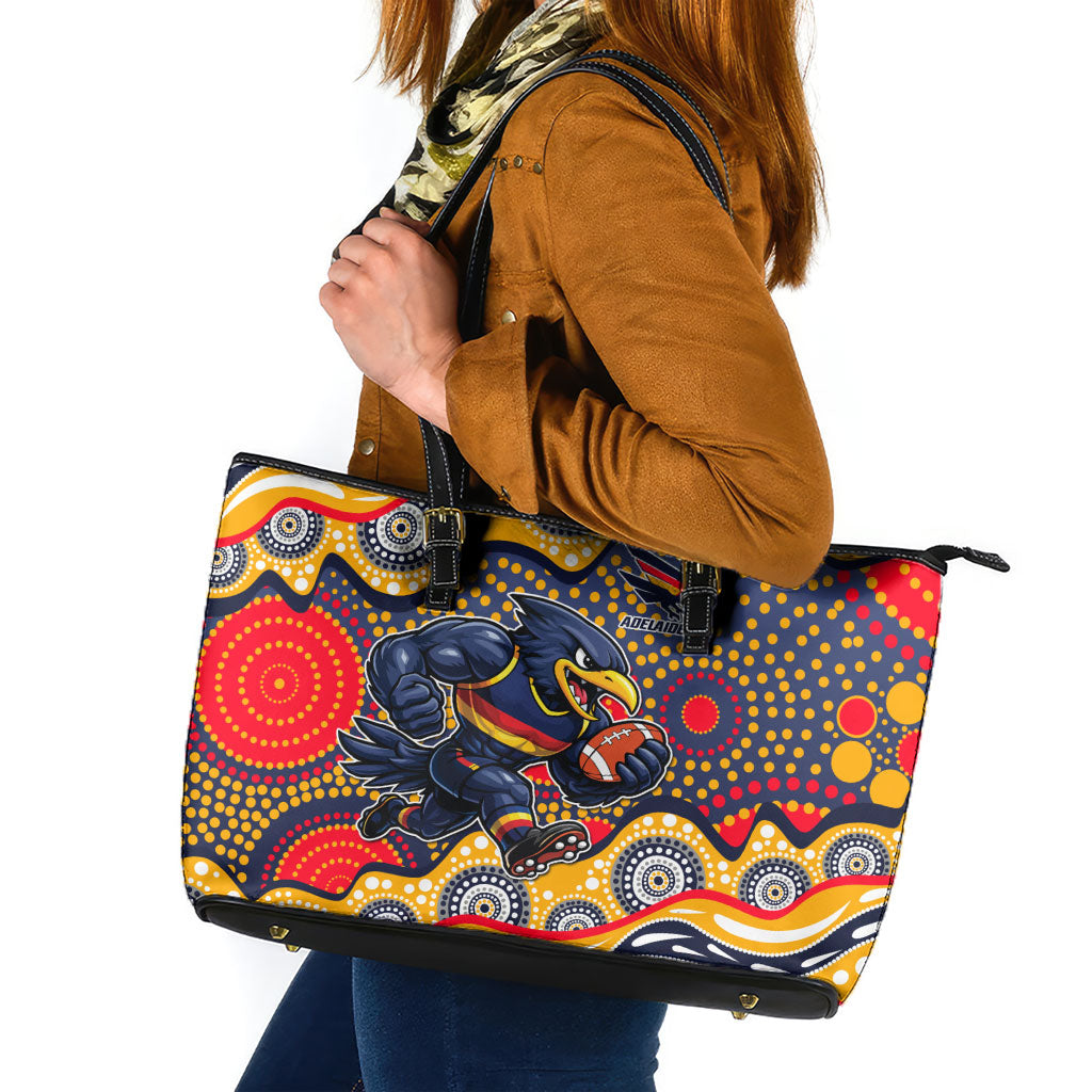 Adelaide Crows Leather Tote Bag Aboriginal Dot Pattern - Football Mascot Heritage Pride