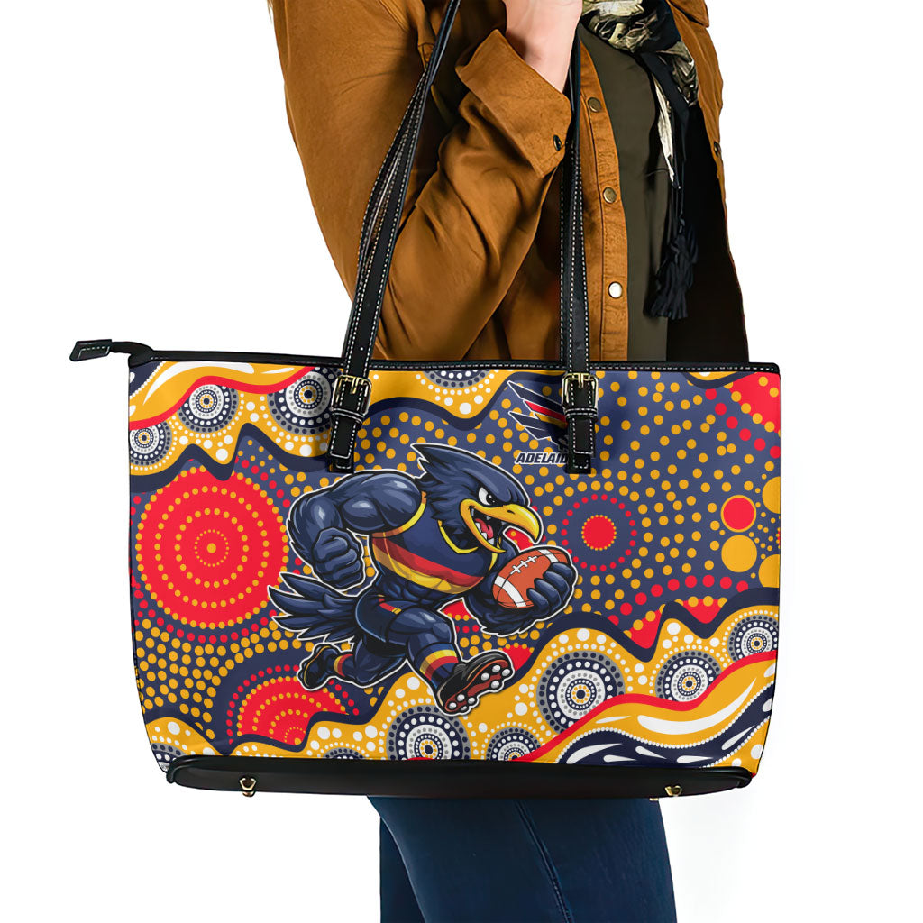 Adelaide Crows Leather Tote Bag Aboriginal Dot Pattern - Football Mascot Heritage Pride