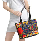 Adelaide Crows Leather Tote Bag Aboriginal Dot Pattern - Football Mascot Heritage Pride