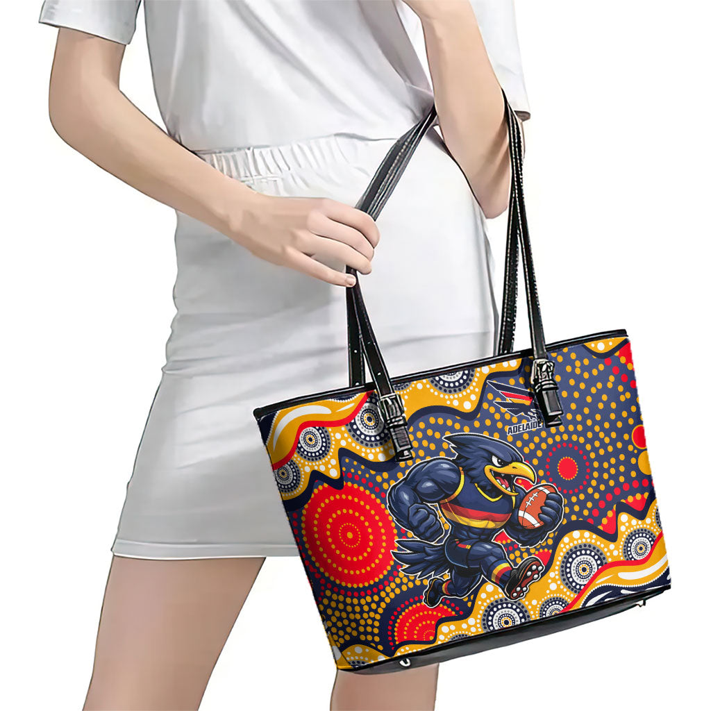 Adelaide Crows Leather Tote Bag Aboriginal Dot Pattern - Football Mascot Heritage Pride