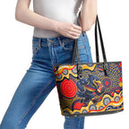 Adelaide Crows Leather Tote Bag Aboriginal Dot Pattern - Football Mascot Heritage Pride
