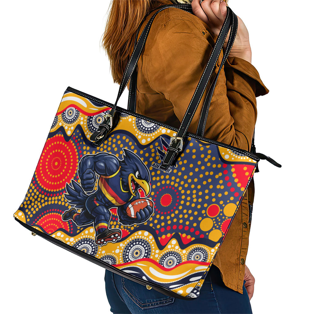 Adelaide Crows Leather Tote Bag Aboriginal Dot Pattern - Football Mascot Heritage Pride