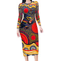 Adelaide Crows Long Sleeve Bodycon Dress Aboriginal Dot Pattern - Football Mascot Heritage Pride