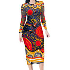 Adelaide Crows Long Sleeve Bodycon Dress Aboriginal Dot Pattern - Football Mascot Heritage Pride