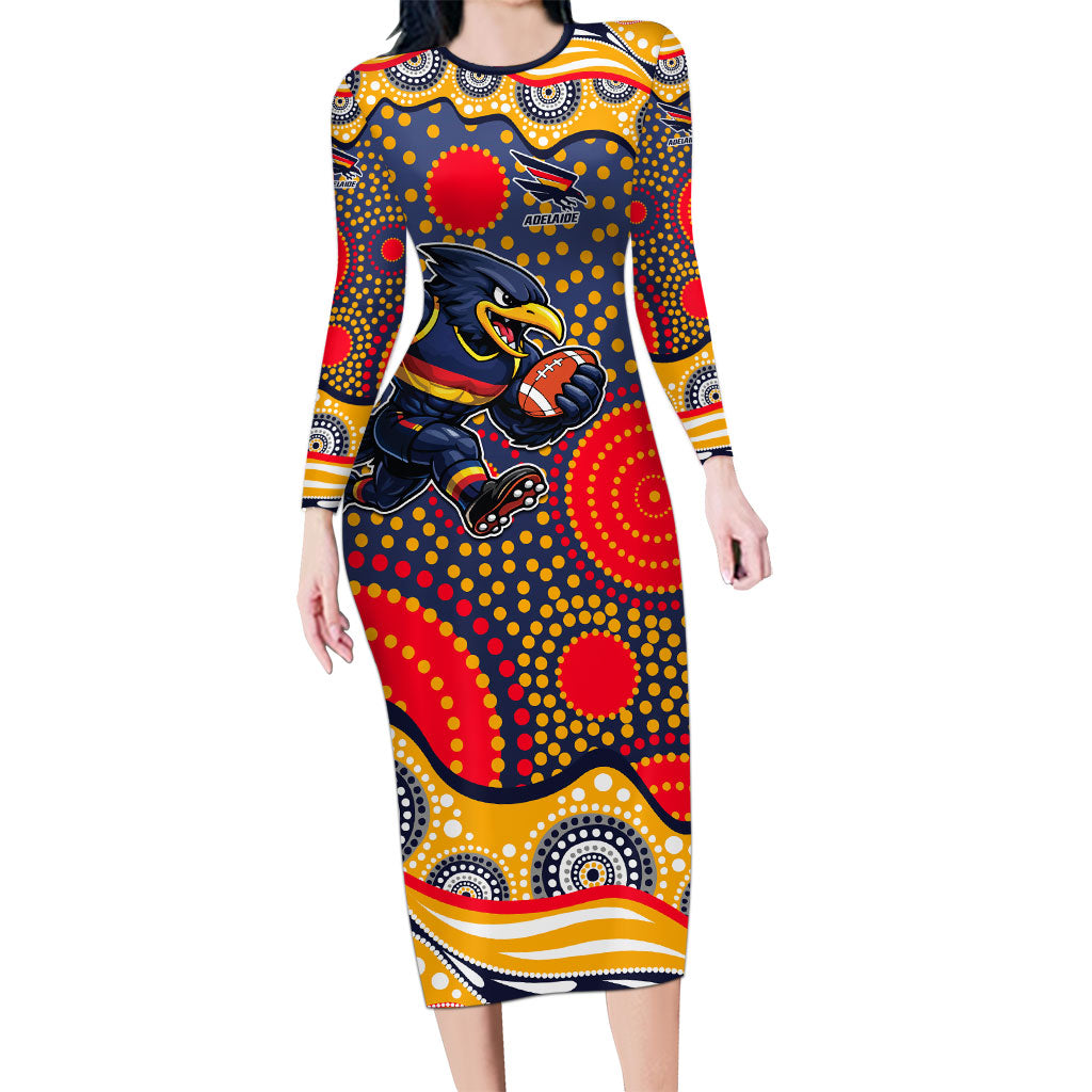 Adelaide Crows Long Sleeve Bodycon Dress Aboriginal Dot Pattern - Football Mascot Heritage Pride