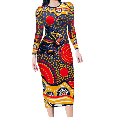 Adelaide Crows Long Sleeve Bodycon Dress Aboriginal Dot Pattern - Football Mascot Heritage Pride