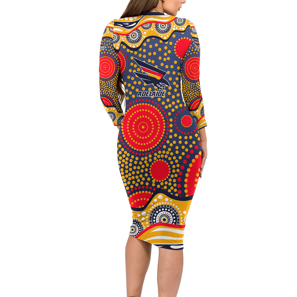 Adelaide Crows Long Sleeve Bodycon Dress Aboriginal Dot Pattern - Football Mascot Heritage Pride