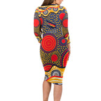 Adelaide Crows Long Sleeve Bodycon Dress Aboriginal Dot Pattern - Football Mascot Heritage Pride