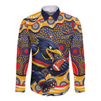 Adelaide Crows Long Sleeve Button Shirt Aboriginal Dot Pattern - Football Mascot Heritage Pride
