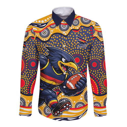 Adelaide Crows Long Sleeve Button Shirt Aboriginal Dot Pattern - Football Mascot Heritage Pride