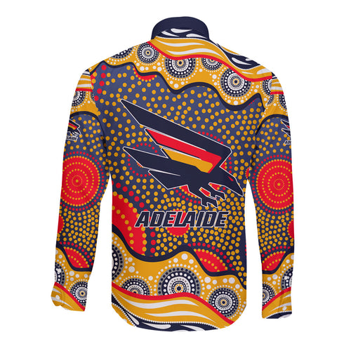 Adelaide Crows Long Sleeve Button Shirt Aboriginal Dot Pattern - Football Mascot Heritage Pride