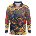 Adelaide Crows Long Sleeve Polo Shirt Aboriginal Dot Pattern - Football Mascot Heritage Pride