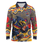 Adelaide Crows Long Sleeve Polo Shirt Aboriginal Dot Pattern - Football Mascot Heritage Pride