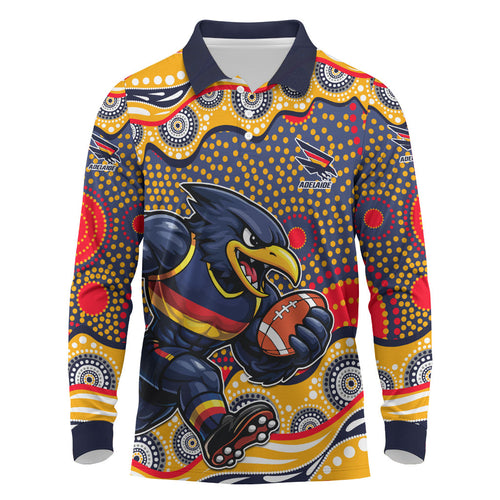 Adelaide Crows Long Sleeve Polo Shirt Aboriginal Dot Pattern - Football Mascot Heritage Pride