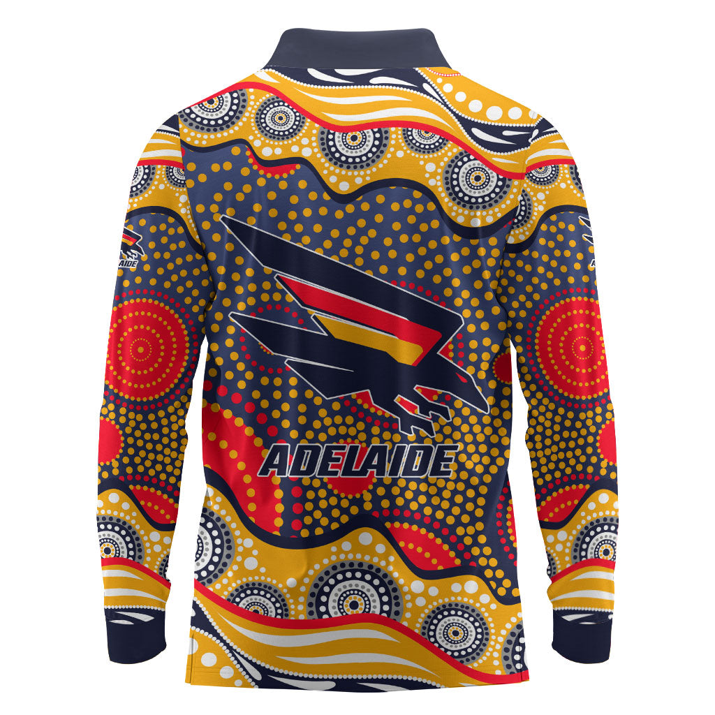 Adelaide Crows Long Sleeve Polo Shirt Aboriginal Dot Pattern - Football Mascot Heritage Pride