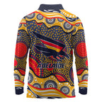 Adelaide Crows Long Sleeve Polo Shirt Aboriginal Dot Pattern - Football Mascot Heritage Pride