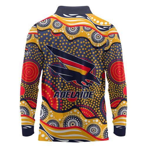 Adelaide Crows Long Sleeve Polo Shirt Aboriginal Dot Pattern - Football Mascot Heritage Pride