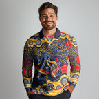 Adelaide Crows Long Sleeve Polo Shirt Aboriginal Dot Pattern - Football Mascot Heritage Pride