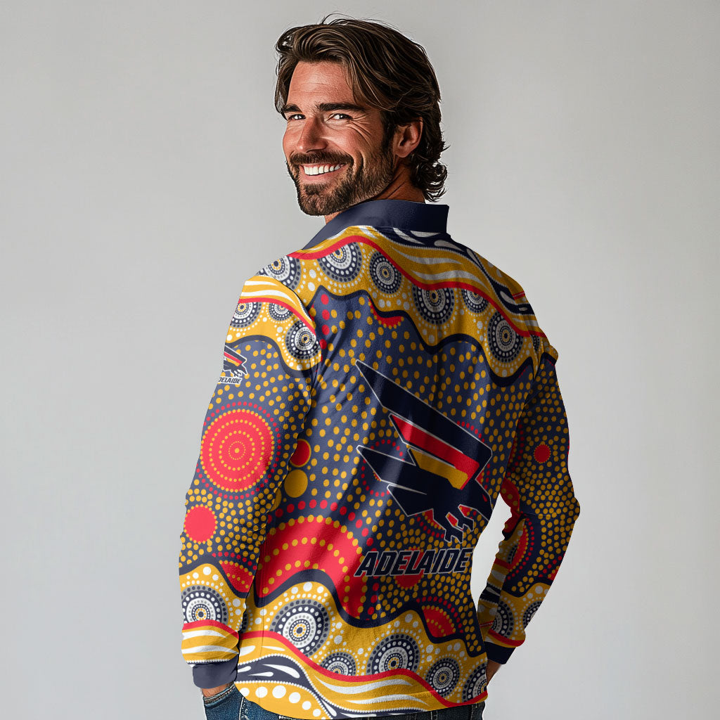 Adelaide Crows Long Sleeve Polo Shirt Aboriginal Dot Pattern - Football Mascot Heritage Pride