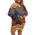 Adelaide Crows Off Shoulder Short Dress Aboriginal Dot Pattern - Football Mascot Heritage Pride